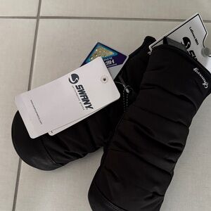 Swany Women's Black Puffer Mittens - Insulated Winter Gloves Size Medium